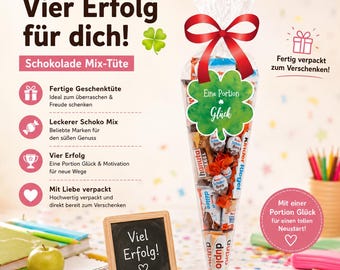 Schokolade Mix Tüte "Eine Portion Glück" | Fertig verpackte Geschenkidee | Süßigkeiten Geschenk | 200 g