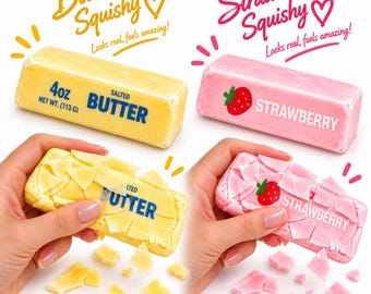 Squishy mit Wachsschicht – Butter oder Strawberry Stressspielzeug zum Drücken & Kneten, Geschenk ab 6 Jahren