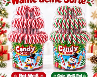 Bastones de caramelo, 100 unidades – Bastones de caramelo navideños, rojo-blanco o verde-blanco-rojo, para rellenar el calendario de Adviento, Papá Noel, 1,2 kg