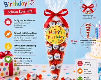 Happy Birthday Schoko-Bons-Tüte | Geburtstagsgeschenk | 200 g | Fertig verpackte Geschenkidee