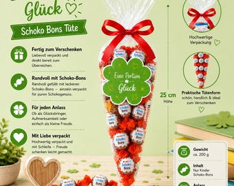 Schoko-Bons-Tüte Eine Portion Glück | Glücksbringer Geschenk | 200 g | Fertig verpackte Geschenkidee