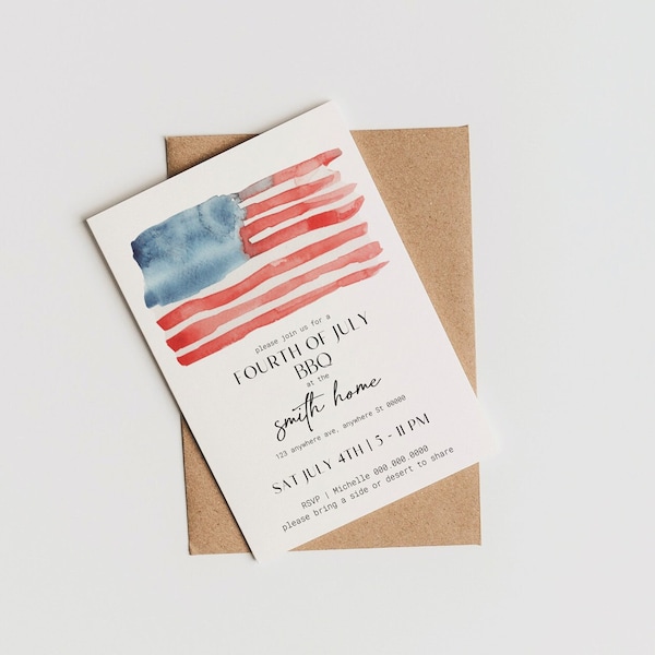 Editable Patriotic Independence Day BBQ Invitation Template | 4th Of July BBQ Invite | No Software Needed | Instant Download | Print at home