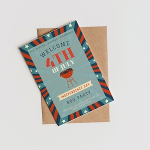 EDITABLE 4th of July BBQ Invitation Template | Backyard Party Invite | No software Needed to edit | Independence Day | American BBQ Invite |