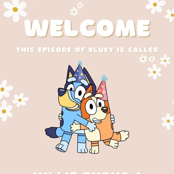 Blue Dog Birthday Welcome Poster Template | Canva Editable | Digital | Toddler Girl Party | Instant Download | Printable | Orange Dog | Easy