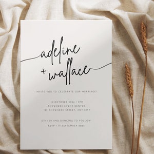 Plantilla de invitación de boda moderna / Tarjeta mínima / Invitación de boda imprimible / Invitación elegante / Simple / No se necesita software / 52