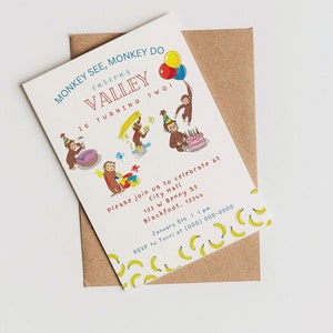 Curious George birthday party invitation, curious george editable birthday invite, second birthday invitation, digital invitation, printable