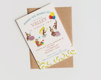 Curious George birthday party invitation, curious george editable birthday invite, second birthday invitation, digital invitation, printable