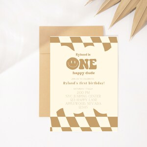 Checkered First Birthday Invitation: Retro Electronic Invite (Downloadable)
