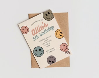 Smiley Face Birthday Invitation: DIY Printable Template (Digital Download)