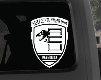 Isla Nublar ACU Asset Containment Unit Jurassic Park Dinosaur Compatible for Jeep SUV Truck Car Vehicle Decal Sticker