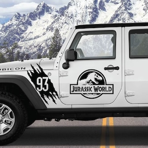Custom 5 Piece Set Jurassic World Colored Dinosaur Compatible for Jeep SUV Truck Car Vehicle Decal Sticker