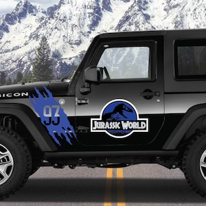 5 Piece Set Original Jurassic World Colored Dinosaur Custom Numbered Scratch Kit Compatible for Jeep SUV Truck Car Vehicle Decal Sticker