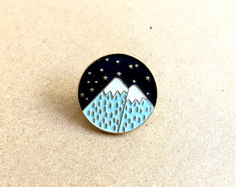 Teal Mountain Starry Night Enamel Pin Travel Mountains Landscape Adventure Nature Anxiety Stress Relief Mental Health