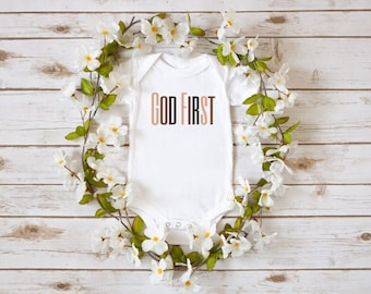 God First Infant Fine Jersey Bodysuit, God First Onesie, Christian Onesie New Baby Onesie Christening Onesie Baptism Onesie Christian Onesie