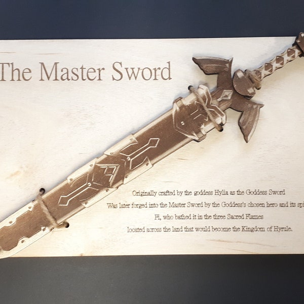 Deluxe Zelda inspired Master Sword and Scabbard/Sheath. Engraved Wooden Replica, Collectible, Link, Miniature Weapon