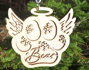 Customized Pet Memorial Pawprint with Angel Wings Christmas Keepsake Tree Ornament, gift, decoration. Doggy Christmas, sentimental, dog, cat