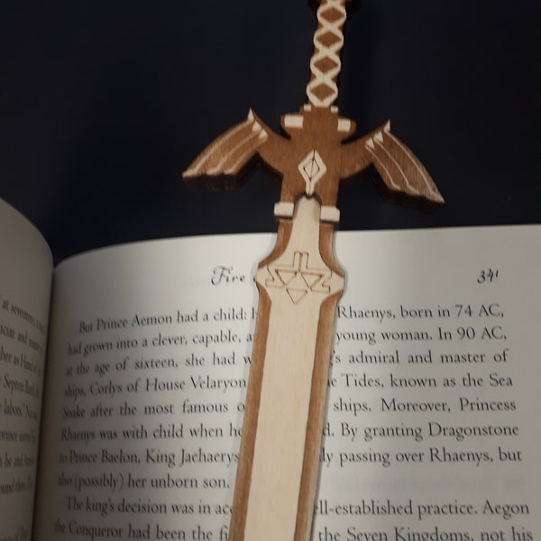 Zelda inspired Link Master Sword Bookmark, wooden replica, collectible, Miniature weapon, Novelty engraved book mark Legend of Zelda Gift