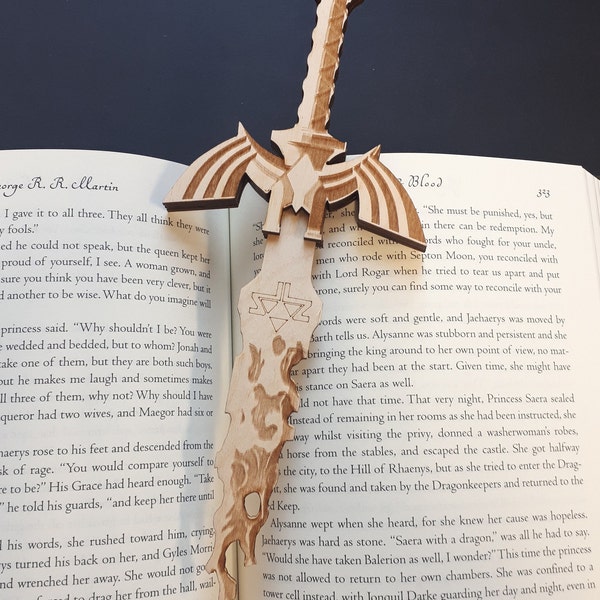 Zelda inspired Link Master Sword Bookmark, Tears of the Kingdom, wooden replica, collectible, Novelty engraved book mark Legend of Zelda