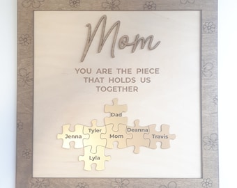 Mom Jigsaw Frame - Valentine Gift - Birthday - Puzzle Piece Names - Mum - Mother - Nan - Grandma - Family -Mother's Day -Best Unique Popular