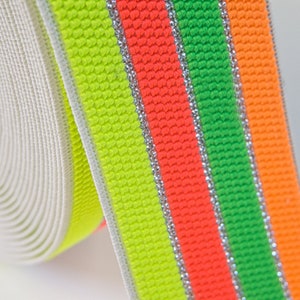 2.35 Inch (6 cm) Neon Multicolored Wide Elastic Band - Waist Belt Elastic - Neon Striped Elastic - 1 Yard