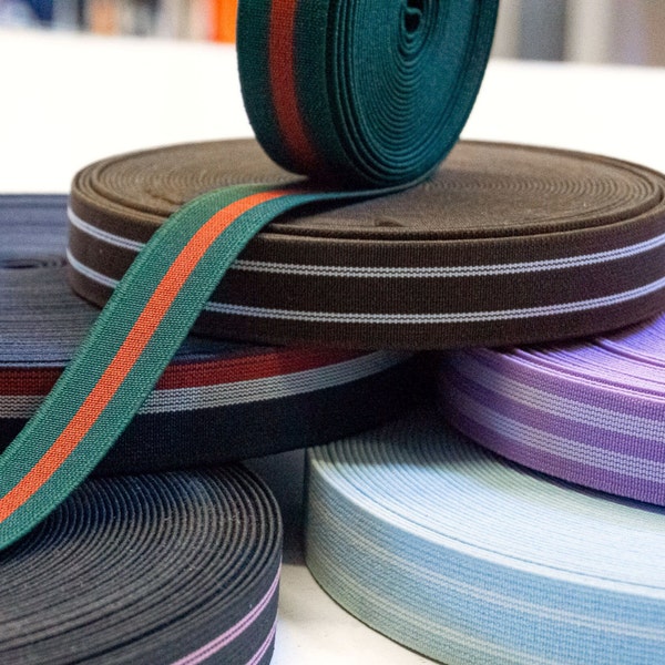 0.8 Inch (20mm) Multicolor Stripes Woven Elastic Ribbon Band - Organizer Elastic Band - Leather Craft Elastic Band