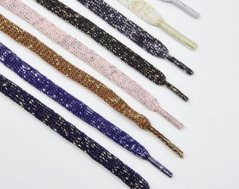 Glitter Flat Shoelaces 45 Inch (115 cm) - Non-Stretch, Sparkle Sneaker Laces with Plastic Aglet – Silbrig Schnürsenkel – Lacci Glitterati