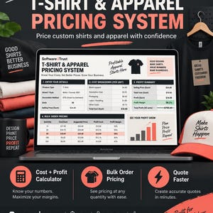 T-Shirt & Apparel Pricing System | t shirt pricing calculator | Excel Google Sheets Template