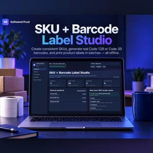 SKU + Barcode Label Studio | Code 128/39 Generator (Digital Download)