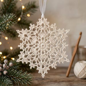 Crochet Snowflake Pattern PDF, Lace Christmas Tree Ornament, Winter Home Decor Motif, Thread Crochet for Beginners, Instant Download