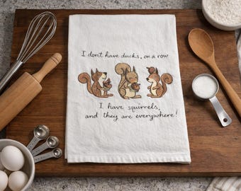 Funny Squirrel Kitchen Towel, Sassy Embroidered Cotton Dish Towel