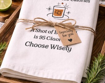 Funny Bourbon Bar Towel – Embroidered “Choose Wisely” Tea Towel, Whiskey Lover Gift