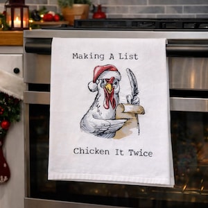 Paño de cocina navideño de granja: divertido paño de cocina bordado con pollo.