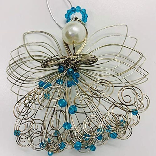 Birthstone Angel Ornament Silver - Guardian Angel Ornament - Wire Angel Ornament - March Birthstone Ornament - Aquamarine Ornament