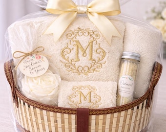 Personalisiertes Monogramm Handtuch Geschenkset, Luxus Spa Korb, Brautparty Hochzeitsgeschenk