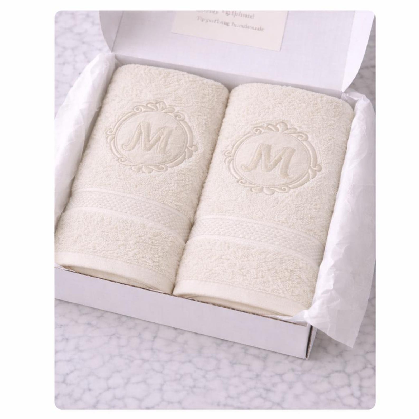 Embossed Monogram Hand Towel – Personalized Cotton Bathroom Decor Turkish Cotton - Linen, 2 Hand Towels