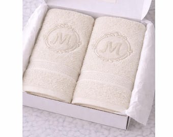 Toalla de mano con monograma en relieve – Decoración de baño de algodón personalizada, algodón turco