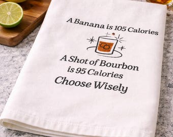 Funny Bourbon Kitchen Towel – Embroidered Flour Sack Tea Towel, Choose Wisely Grill & Bar Gift