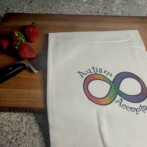 Kitchen Tea Towel, Embroidered Tea Towel, Autism Acceptance, Autism Awareness Towel, Autism Decor