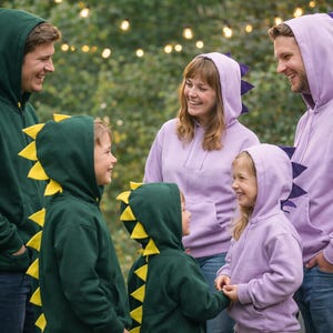 Matching Dinosaur Dragon Hoodies | Family & Group Costume Hoodies | Green or Lavender Spike Hoodies | Adult S–2XL