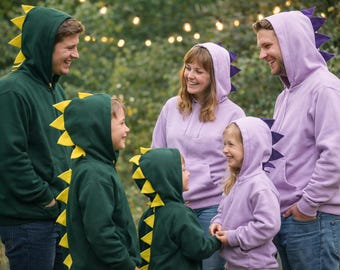 Matching Dinosaur Dragon Hoodies | Family & Group Costume Hoodies | Green or Lavender Spike Hoodies | Adult S–2XL