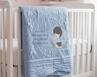Christliche Baby Quilt • Gebetsdecke für Jungen • Bestickte Erbstück Quilt • Tauf- oder Widmungsgeschenk