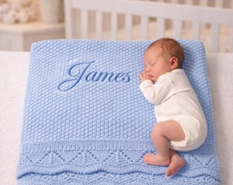 Personalized Knit Baby Blanket | Custom Name Cotton Blanket | Pink, Blue, or White
