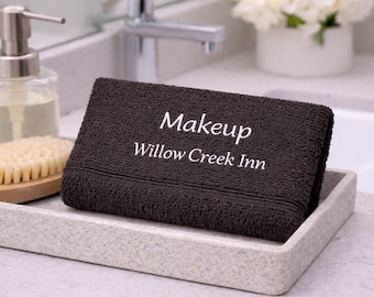 Toallita solo para maquillaje / Toallita negra bordada / Toallitas para baño de invitados al por mayor / Opción personalizada