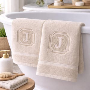Monogrammed Bath Towel | Classic Estate Initial, Tone-on-Tone Embroidery