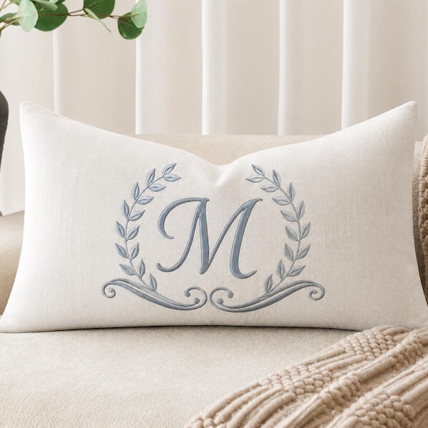 Fodera per cuscino con monogramma ricamato / Cuscino lombare 30 x 50 cm