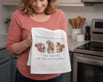 Funny Squirrel Kitchen Towel, Sassy Embroidered Cotton Towel