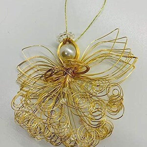 Birthstone Angel Ornament - April Diamond Gold Guardian Angel - Handmade Wire Ornament