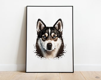 Husky Dog Portrait Print | Watercolor Husky Dog Wall Art | Digital Download | Printable Poster | Dog Lover Gift | Memorial Gift | Home Decor