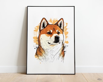 柴犬の肖像画プリント｜水彩画風柴犬ウォールアート｜デジタルダウンロード｜印刷可能なポスター｜犬好きへのギフト｜インテリア