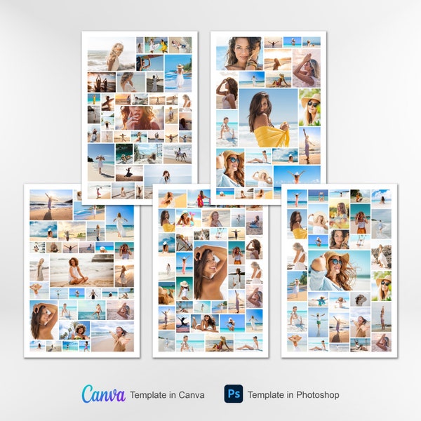 Set of 5  Poster Collage Template, 24x36, Poster size Photo Collage Template, Love collage, Engagement, Funeral, Memorial, Storyboard